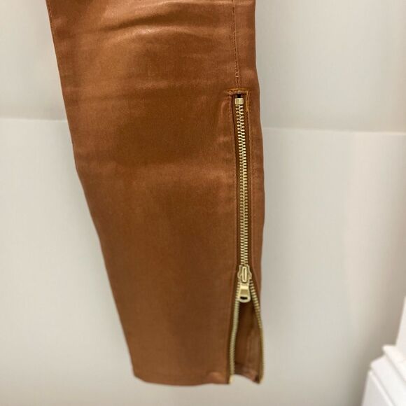 L'AGENCE Sabine HighRise Ankle Coated Skinny Jeans in Brown Gold ankle zip Sz 26 - Picture 5 of 10